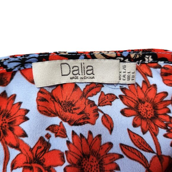 Dalia Blouse Contrasting Bell Sleeves Light Blue & Red Floral Scoop Neck… - Picture 6 of 15